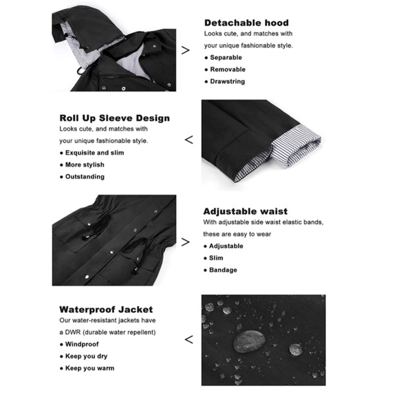 Rain Jacket Women Windbreaker Striped Waterproof Lightweight Hooded Trench Coat - Picture 2 of 5